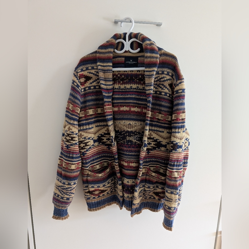 American Eagle Outfitters Shawl Collar Cardigan in Navy, Cream & Rust